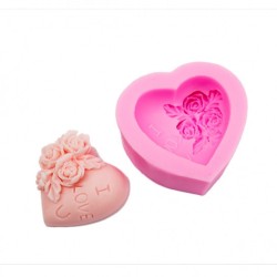 SILICONE MOLD SOAP HEART WITH FLOWERS I LOVE YOU