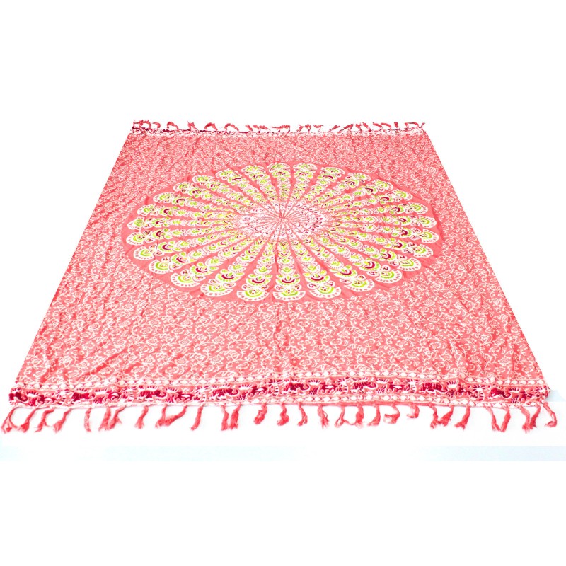 Pareo met Mandala-motief - Roze - 140x100cm-KATOENEN HANDDOEKEN EN SPARROVEN-HOSTENATURA