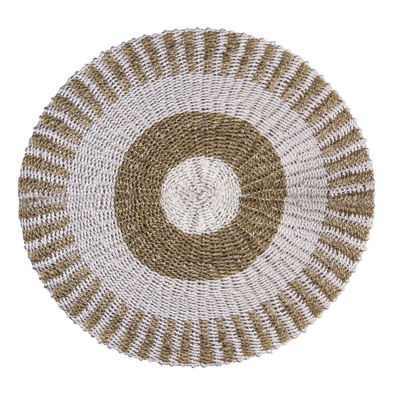 Round Seaweed Seagrass White & Brown Rug - Sun - 1m-Start-HOSTENATURA