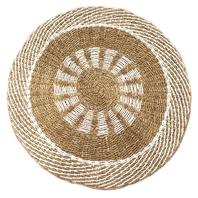 Round Seaweed Rug - White and Brown - Indoor Sun - 1m-Start-HOSTENATURA