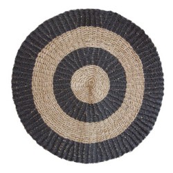 Round Seaweed Seagrass Black & Brown Rug - Circles - 1m