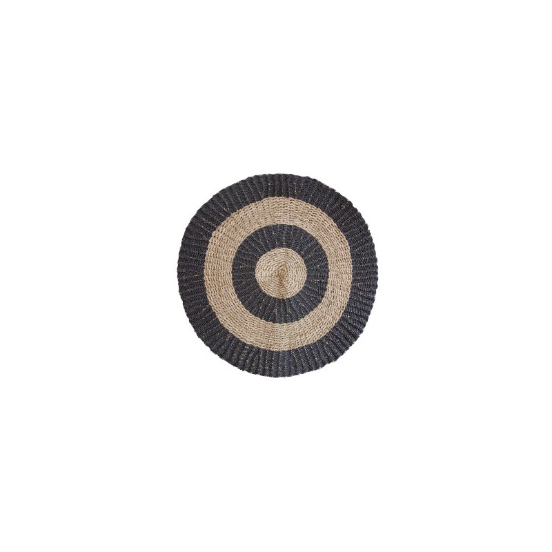 Round Seaweed Seagrass Black & Brown Rug - Circles - 1m-BRAIDED SEAWEED RUG-HOSTENATURA