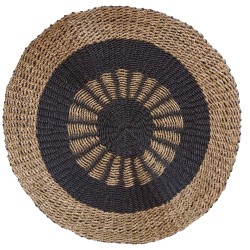 Round Seaweed Seagrass Black & Brown Rug - Indoor Sun - 1m