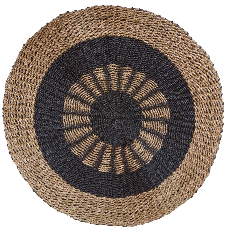 Round Seaweed Seagrass Black & Brown Rug - Indoor Sun - 1m-BRAIDED SEAWEED RUG-HOSTENATURA