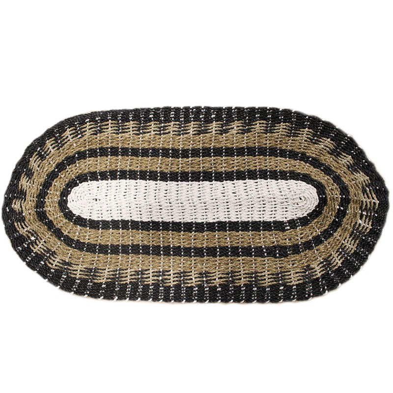 Black, White and Brown Seaweed Oval Rug - Classic - 60x120cm - Made in Indonesia-BRAIDED SEAWEED RUG-HOSTENATURA