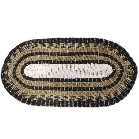 Alfombra Ovalada de Alga Marina Negra, Blanca y Marrón - Clásica - 60x120cm - Hecha en Indonesia