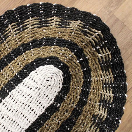 Alfombra Ovalada de Alga Marina Negra, Blanca y Marrón - Clásica - 60x120cm - Hecha en Indonesia