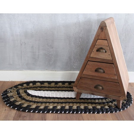 Alfombra Ovalada de Alga Marina Negra, Blanca y Marrón - Clásica - 60x120cm - Hecha en Indonesia