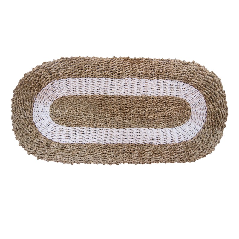 Oval Seaweed Seagrass Rug White & Brown - Classic - 60x120cm - Made in Indonesia-BRAIDED SEAWEED RUG-HOSTENATURA