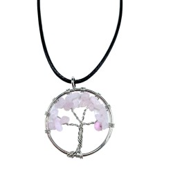 Pendentif Arbre de Vie - Quartz Rose