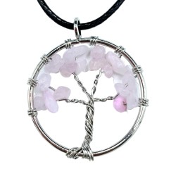 Pendentif Arbre de Vie - Quartz Rose