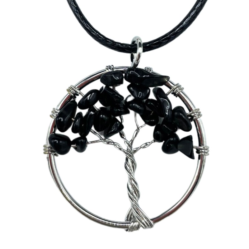 Tree of Life Pendant - Black Agate-TREE OF LIFE GEMS PENDANT-HOSTENATURA