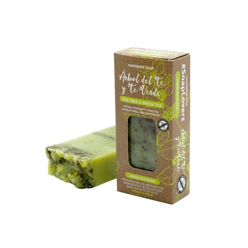 BAR OF ARTISAN SOAP OLIVE OIL TEA TREE AND GREEN TEA 100gr-OLIVE OIL ARTISAN SOAP-HOSTENATURA