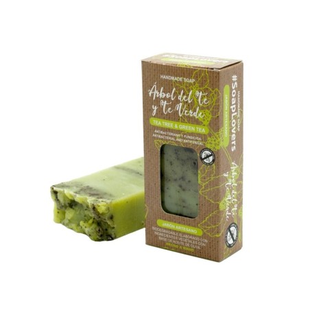 PASTILLA DE JABÓN ARTESANO ACEITE DE OLIVA ÁRBOL DEL TÉ Y TÉ VERDE 100gr