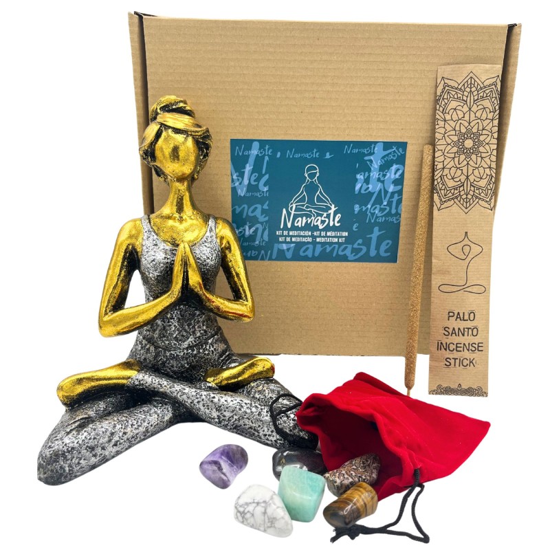 KIT NAMASTE - KIT DE MEDITACIÓN (FIGURA DE IOGA, INCENSO DE PALO SANTO E 7 PEDRAS NATURAIS)-Comeza-HOSTENATURA