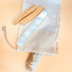 KIT RITUEL DE PURIFICATION ET DE NETTOYAGE (BAGUETTE DE SÉLÉNITE, PALO SANTO et PAQUET DE SAUGE BLANCHE)