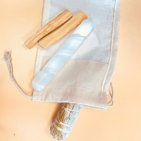 KIT PURIFICACION Y RITUAL LIMPIEZA (VARITA SELENITA, PALO SANTO y ATADITO SALVIA BLANCA)