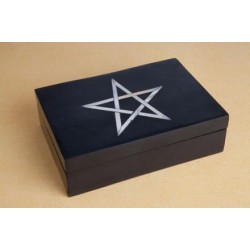 BOÎTE NOIRE EN PIERRE OLLAIRE 16X10X6 CM NACRE PENTAGRAMME BOÎTE DE TAROT