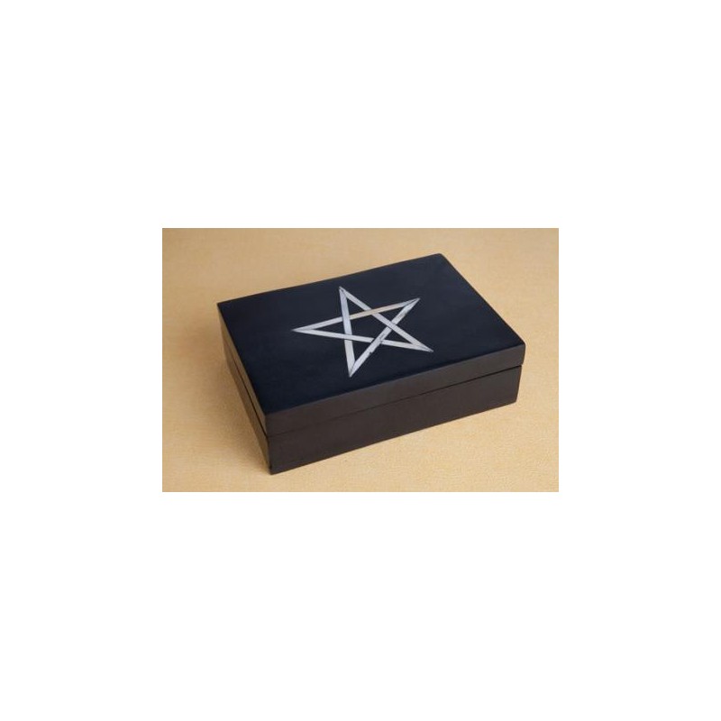 BLACK SOAPSTONE BOX 16X10X6 CM MOTHER-OF-PEARL PENTAGRAM TAROT BOX-TAROT-HOSTENATURA