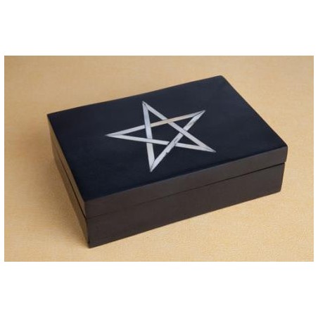 CAJA ESTEATITA NEGRA 16X10X6 CM PENTAGRAMA NACAR CAJA TAROT