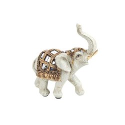 ELEFANT AUS HARZ FIGUR WEISS/ GOLD 11x5x12cm