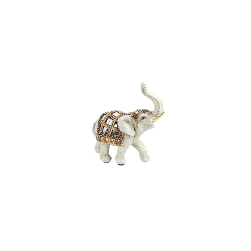 ELEPHANT RESIN FIGURE WHITE/ GOLD 11x5x12cm-CARVED WOODEN ELEPHANTS-HOSTENATURA