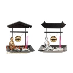 BUDDHA ZEN GARDEN CANDLE HOLDER WITH GONG ON SQUARE TRAY (UNIT PRICE)