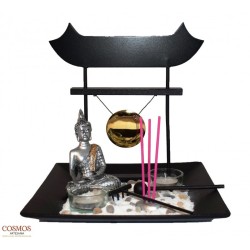 BOUGEOIR DE JARDIN ZEN BOUDDHA AVEC GONG SUR PLATEAU CARRÉ (PRIX UNITAIRE)