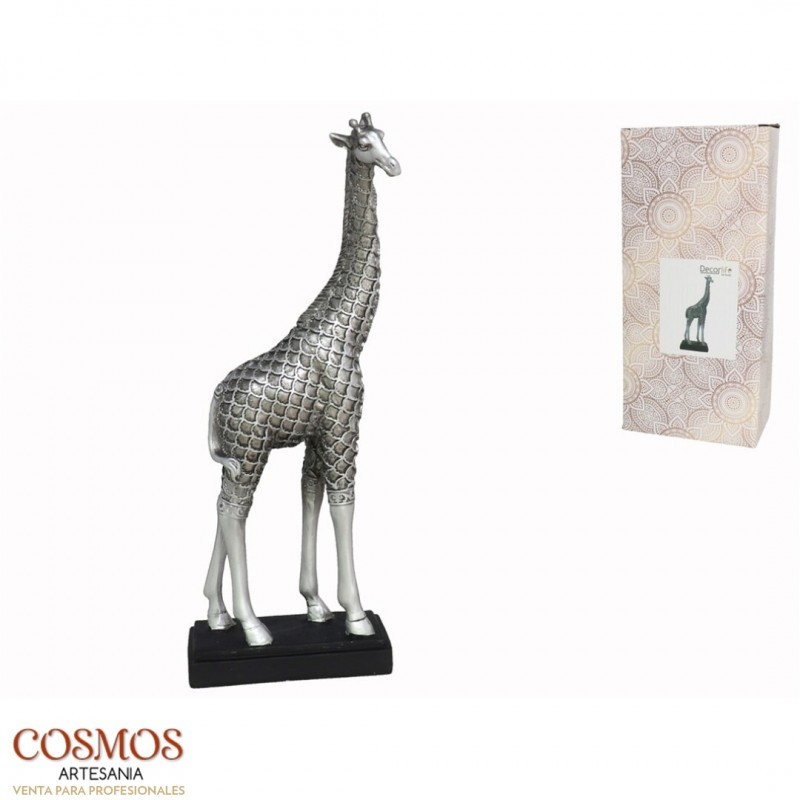 GIRAFFA ARGENTO 11X5.8X28.5CM-ELEFANTI INTAGLIATI IN LEGNO-HOSTENATURA