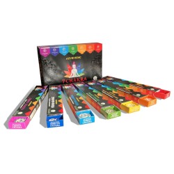 PREMIUM AYURVEDIC 7 CHAKRA INCENSE KIT Box of 7 packs of 15 bars with 7 incense holders