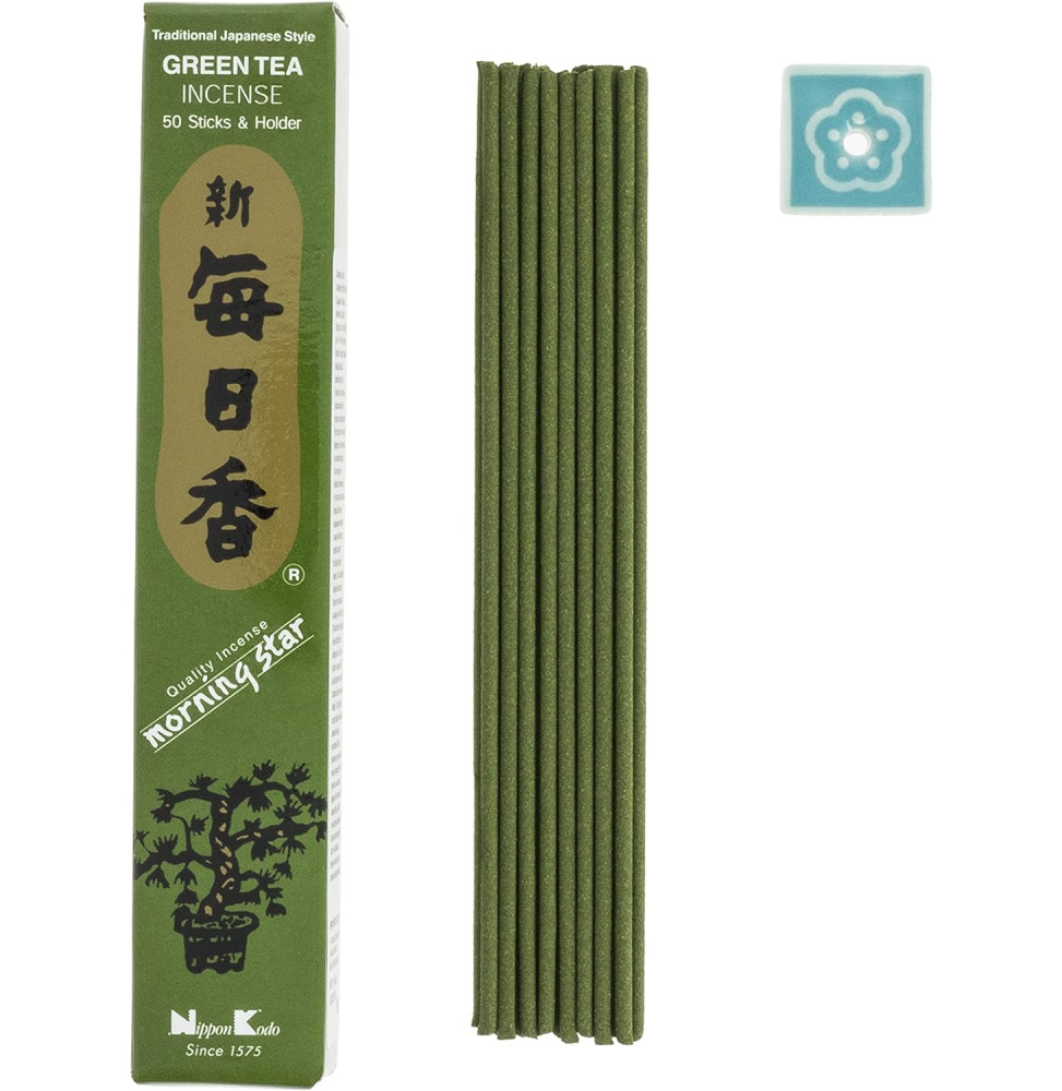 Incienso Japonés Morning Star Sándalo Té verde Green Tea Nippon Kodo ( 20g) 50 barritas + incensario-JAPANESE INCENSES-HOSTENATURA