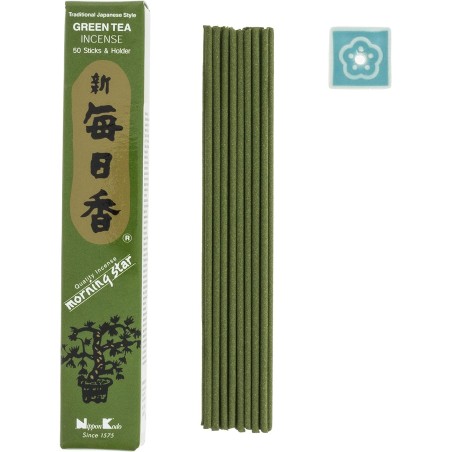 Incenso giapponese Stella del mattino Sandalo Tè verde Tè verde Nippon Kodo (20g) 50 bastoncini + incensiere