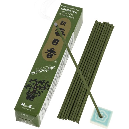 Incienso Japonés Morning Star Sándalo Té verde Green Tea Nippon Kodo ( 20g) 50 barritas + incensario