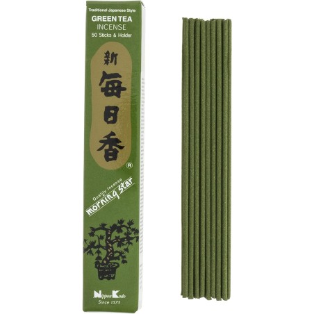 Japanischer Weihrauch Morgenstern Sandelholz Grüner Tee Grüner Tee Nippon Kodo (20g) 50 Riegel + Räuchergefäß