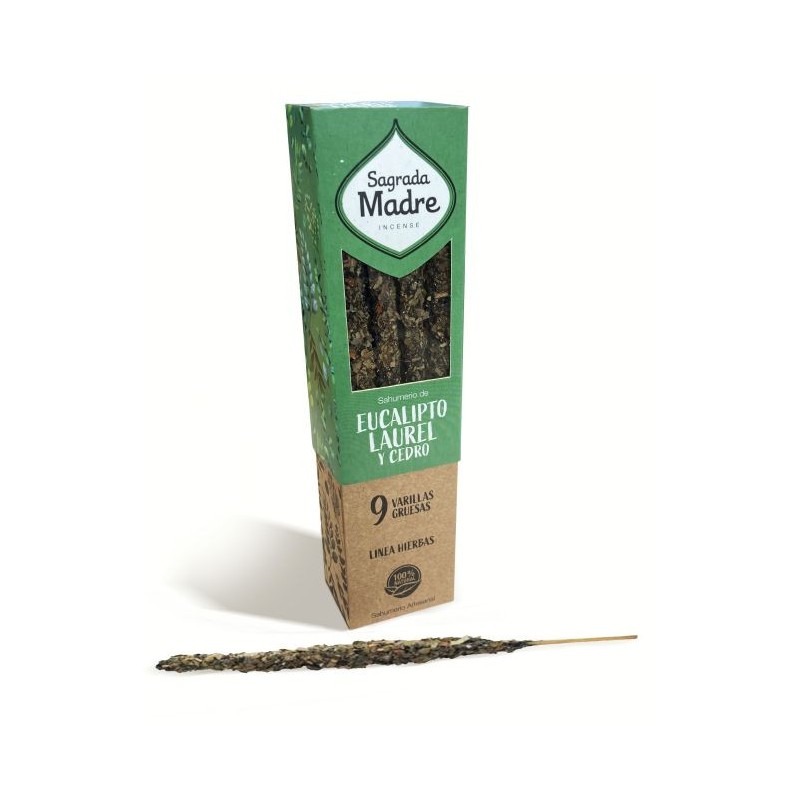 Incense Sahumerio Eucalyptus, Laurel, and Cedar Sagrada Madre 9 thick sticks-SAGRADA MADRE HERBAL INCENSE-HOSTENATURA