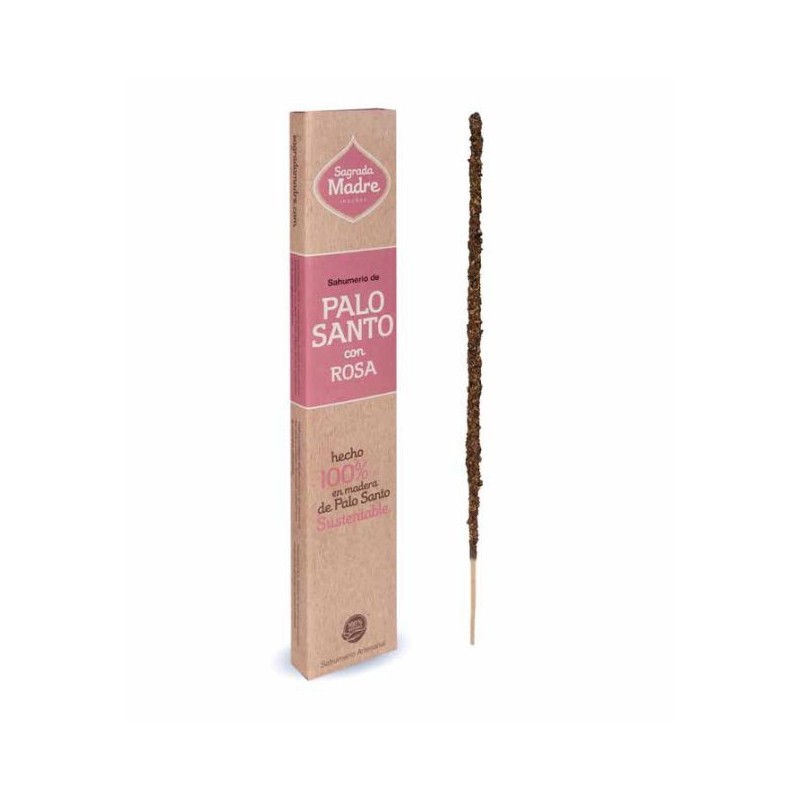 Incenso Palo Santo con Rosa della Santa Madre - Sahumerio 8 bastoncini spessi-LINEA INCENSI SAGRADA MADRE PALO SANTO-HOSTENATURA