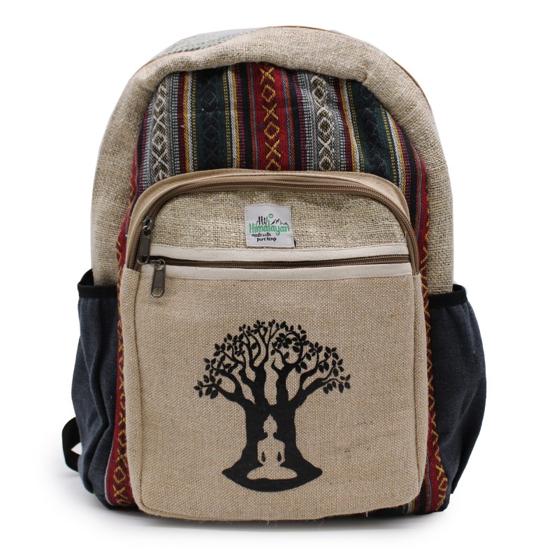 Rucsac mare din cânepă - Bohdi Tree Design - 45x30x10cm-GENȚI RUCSACĂ PĂLĂRII CÂNEPĂ-HOSTENATURA