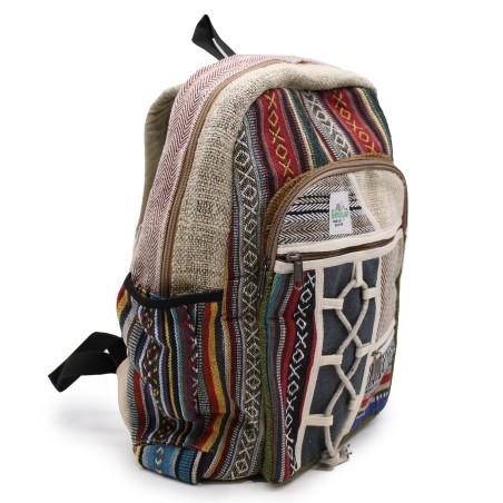 Mochila Grande de Cáñamo - Estilo Cuerda y Bolsillos - 45x30x10cm