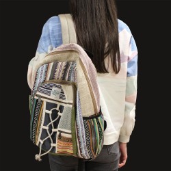 Mochila Grande de Cânhamo - Estilo Corda e Bolsos - 45x30x10cm