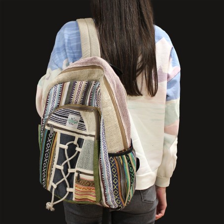 Large Hemp Backpack - Rope Style and Pockets - 45x30x10cm