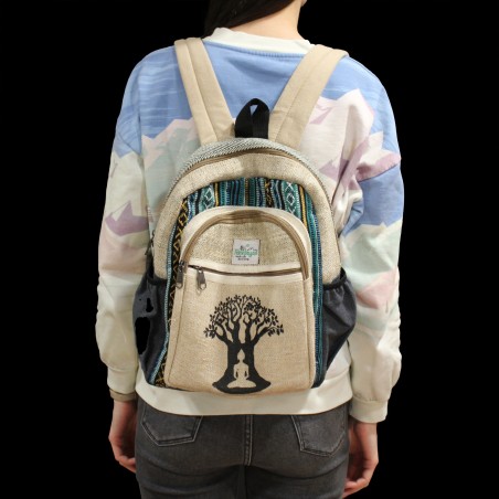 Mochila Pequeña de Cáñamo - Diseño Árbol de Bohdi - 30x22x7cm
