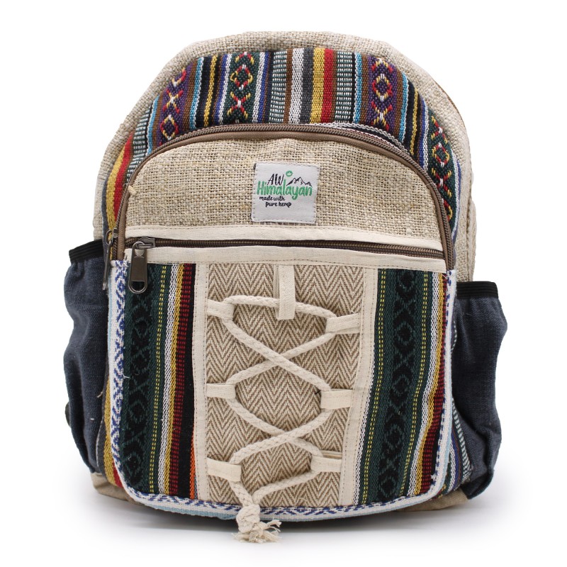 Small hemp backpack - Rope style and pockets - 30x22x7cm-BAGS BACKPACKS HATS HEMP-HOSTENATURA