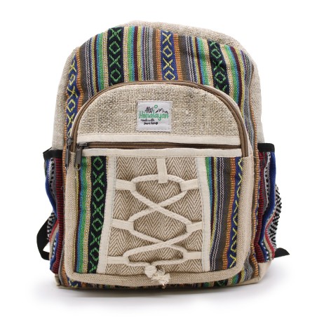 Mochila pequeña de cáñamo - Estilo cuerda y bolsillos - 30x22x7cm