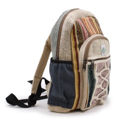 Mochila pequena de cânhamo - Estilo corda e bolsos - 30x22x7cm