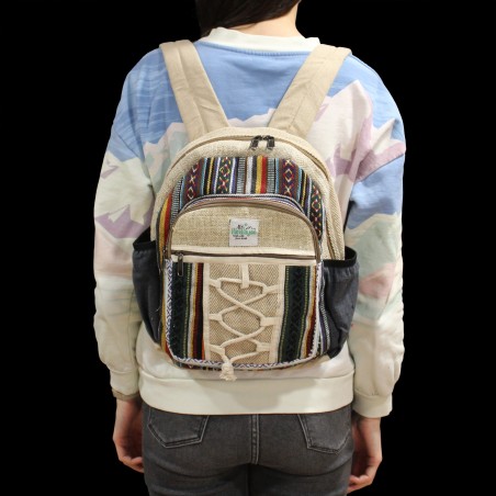 Mochila pequeña de cáñamo - Estilo cuerda y bolsillos - 30x22x7cm