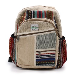 Small Hemp Backpack - Zigzag Style with Zippers - 30x22x7cm