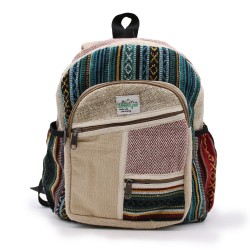 Mochila Pequena de Cânhamo - Estilo Ziguezague com Zíperes - 30x22x7cm