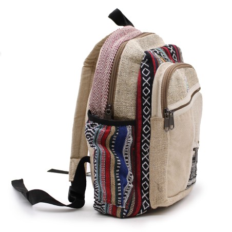 Mochila Pequeña de Cáñamo - Estilo Zigzag con Cremalleras - 30x22x7cm
