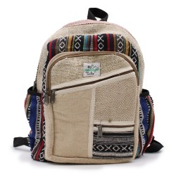 Small Hemp Backpack - Zigzag Style with Zippers - 30x22x7cm