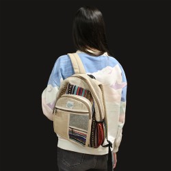 Small Hemp Backpack - Zigzag Style with Zippers - 30x22x7cm